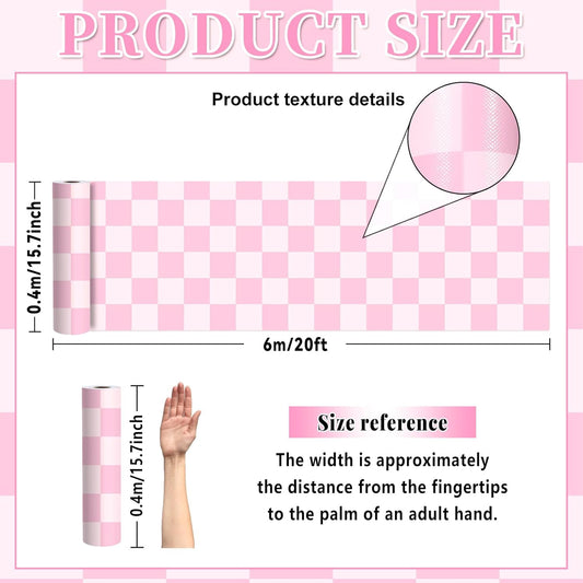 Pink Checked Bulletin Board Roll Reusable Waterproof Erasable Pastel Pink Non-Woven Fabric Bulletin Board Roll Wrinkle Resistant Background Poster for Classroom Decor Wrapping DIY Crafts 15.7" x 20ft