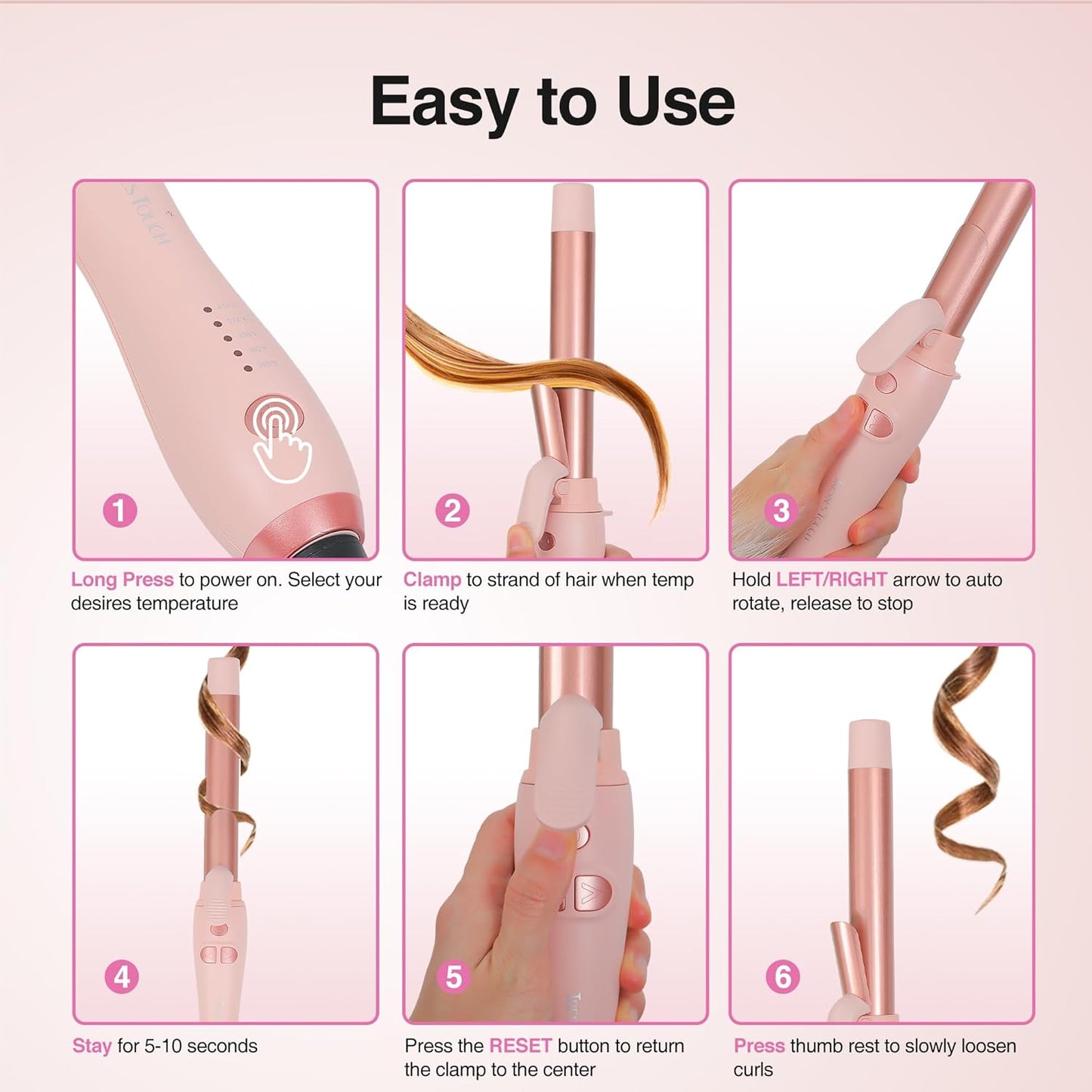 Extra-Long Barrel Rotating Curling Iron with Short Clamp, Automatic Curling Iron 1 Inch Creates Loose Curls – for Medium and Long Hair, High Heat 410°F, Instant Heat up, Double Ceramic, Dual Voltage