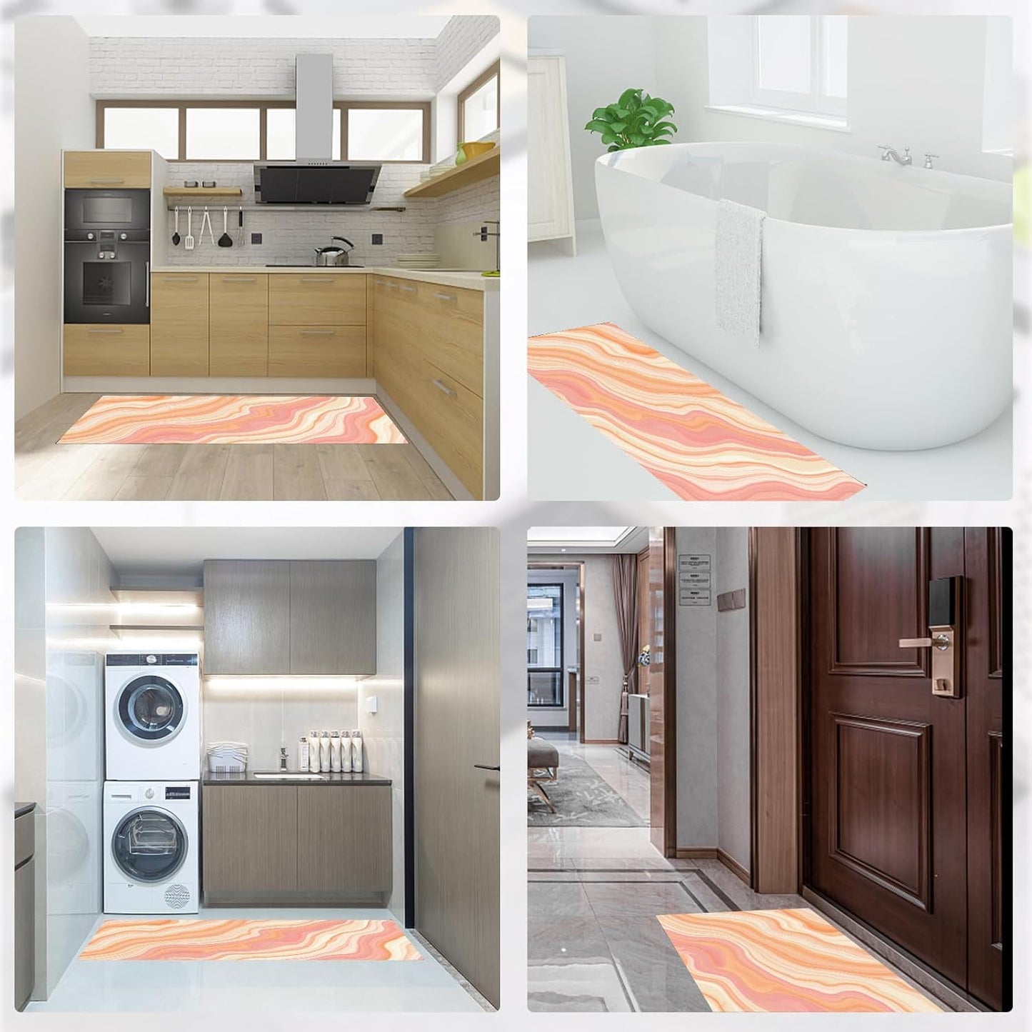 Dreamy Stripes Kitchen Mats Non Slip Washable Kitchen Rug Sets 2 Piece Peach Pink Abstract Marble Carpet Runners Floor Mat for Hallway Laundry Room 16"X24"+16"X47"