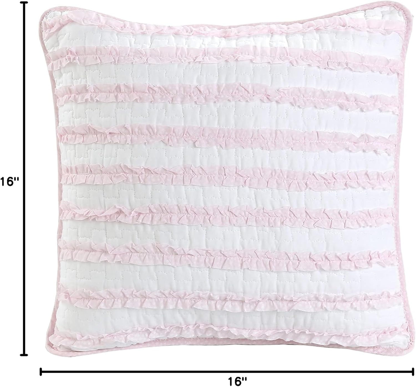 Pretty in Pink Girly Ruffle Star Stripped Soft Pink White Cotton Square Décor Throw Pillow by Cozy Line Home Fashions