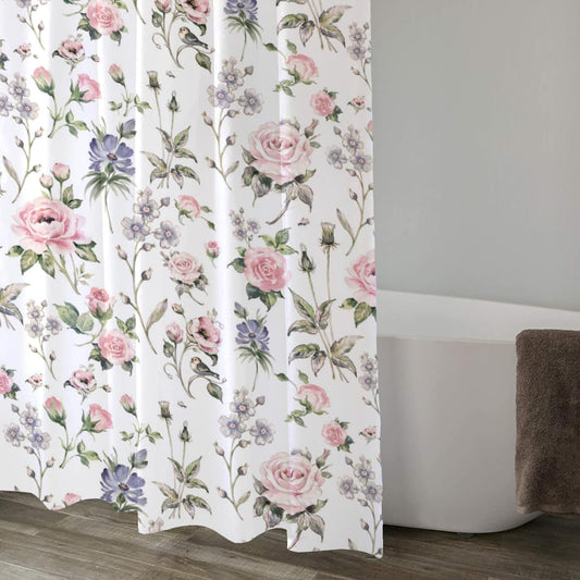 Lovetar Vintage Rose Floral Shower Curtain Flower Wildflowers Cottagecore Cottage Country Pink Green Washable Waterproof Fabric Bath Curtains Set for Bathroom with 12 Hooks Decor Art - 72"X72"