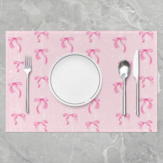 jejeloiu Girls Pink Bow Placemats Set of 4 Girly Cute Bowknot Table Mats Dreamy Princess Style Bow Place Mat for Kitchen Dining Table Party Decor Indoor Outdoor 18"x12" Easy to Clean Kawaii Pink