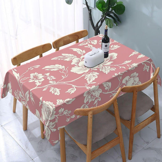 Minimalistic Pink Floral Pattern Rectangle Tablecloth, French Country Style Victorian Drop Shapes Table Cloth Dining Table Cover for Kitchen Restaurant Party Buffet Picnic, 52x70 Inch