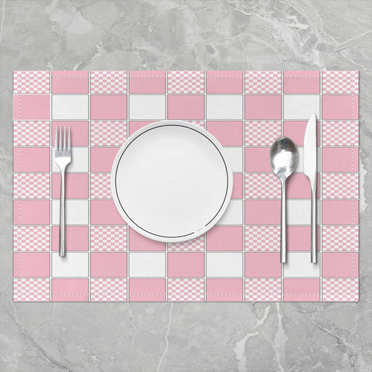 Erosebridal Geometric Checkered Placemats Set of 4 12x18 Pink White Buffalo Plaid Table Mats Cute Checkerboard Place Mat Fashion Gingham Grid Table Decor for Party Kitchen Dining