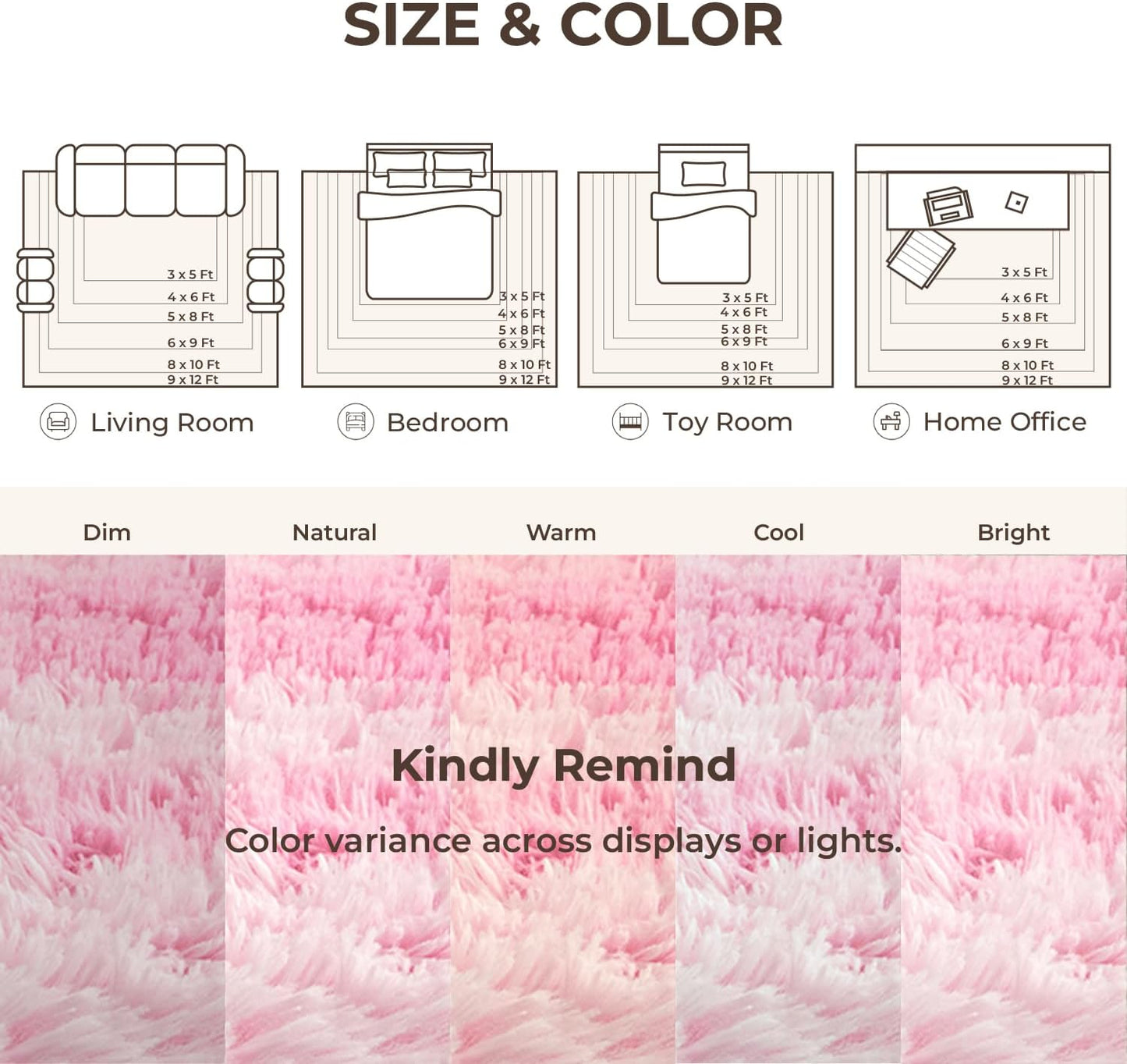 Litanika 5x8 Fluffy Shag Faux Fur Area Rug for Living Room Bedroom, Tie-Dyed Pink High Pile Soft Plush Shaggy Furry Bedside Playroom Dorm Carpet, Non-Slip, Non-Shedding Modern Indoor Floor Rug