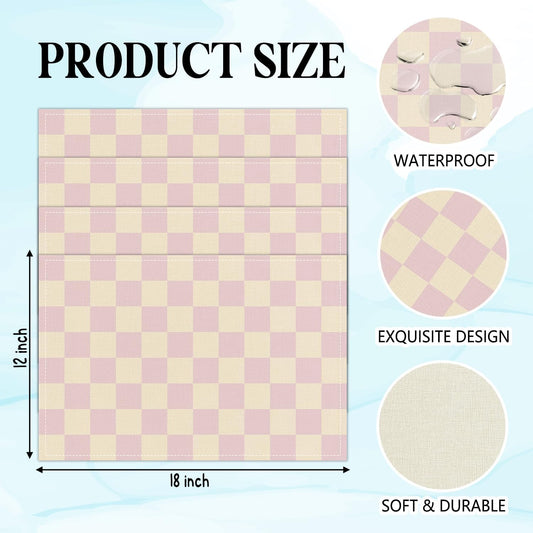 Pink Beige Checkered Mats Set of 4 Waterproof Placemats, Washable Placemats, Heat Resistant Non-Slip Place Mats for Indoor Outdoor Decoration, Dinner Kitchen Wedding Party Holiday Décor-13
