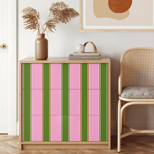 Stripe Wallpaper Mural Pink and Green Peel and Stick Wallpaper Retro Pastel Self-Adhesive Wall Paper for Girl Room Temporary Removable Contact Paper for Cabinets and Drawer 17.7" x 118"