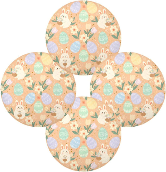 Easter Eggs Pattern Peach Place Mats Set of 4, 15 Inch Round Placemats Washable Non-Slip Table Mats for Kitchen Dining