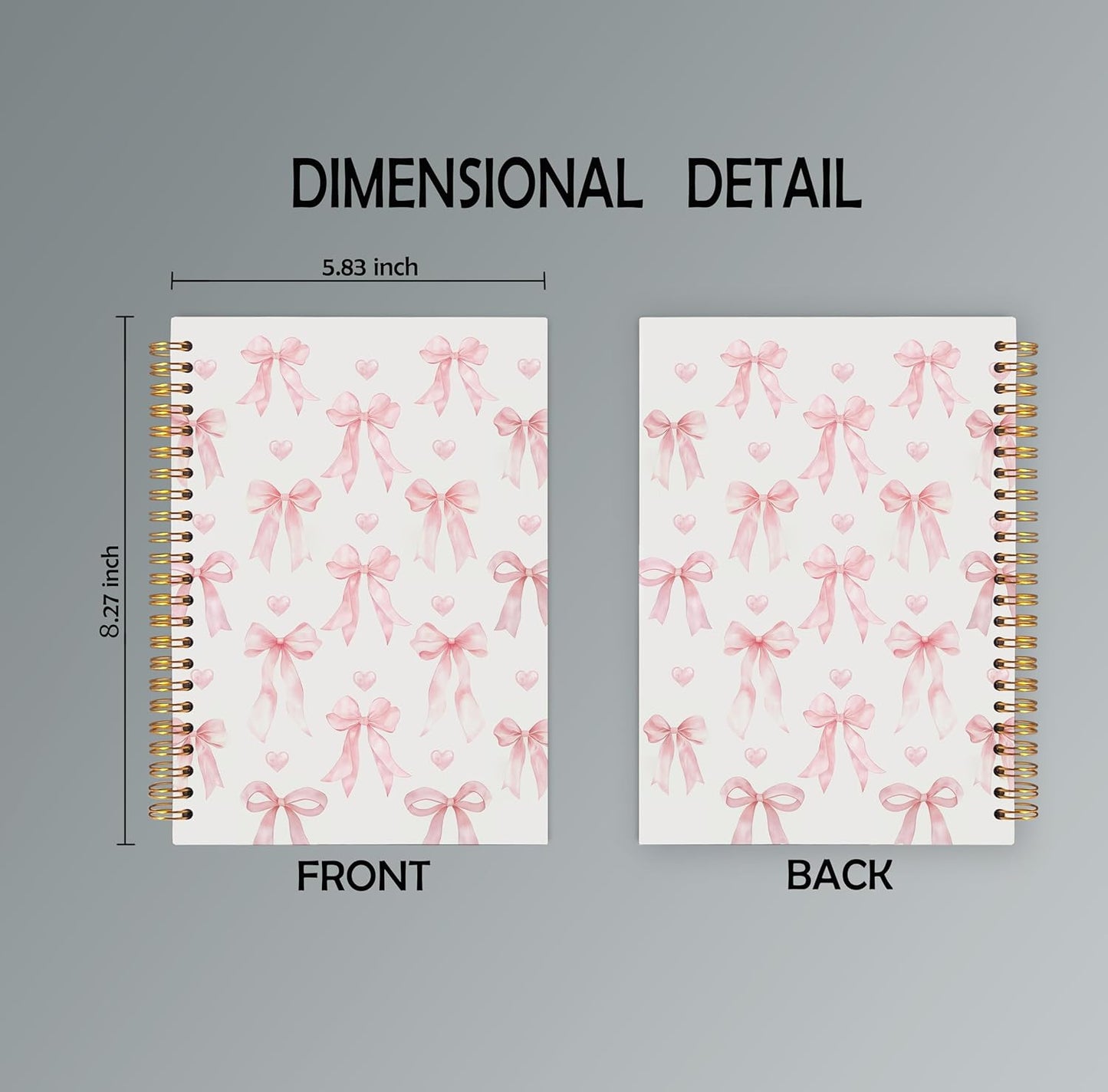 Pastel Pink Bow Notebook, Coquette Bow Journal, Preppy Aesthetic Notebooks for Women, Coquette Girly Office Supplies, Preppy Pink Hardcover Spiral Notebook 5.5x8.3 Inch