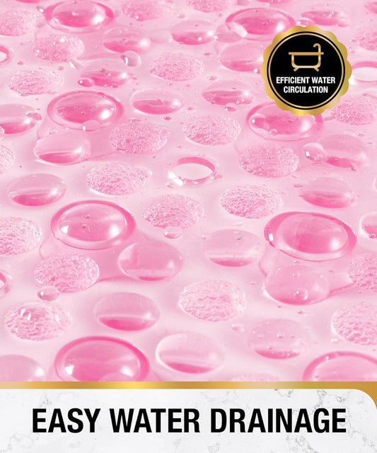 HITSLAM Oval Bath Mat for Tub, 27x15 Inch Bubble Bathtub Mat Non Slip, Machine Washable Bathroom Shower Mat with Drain Holes and Suction Cups, Bathroom Accessories Pink