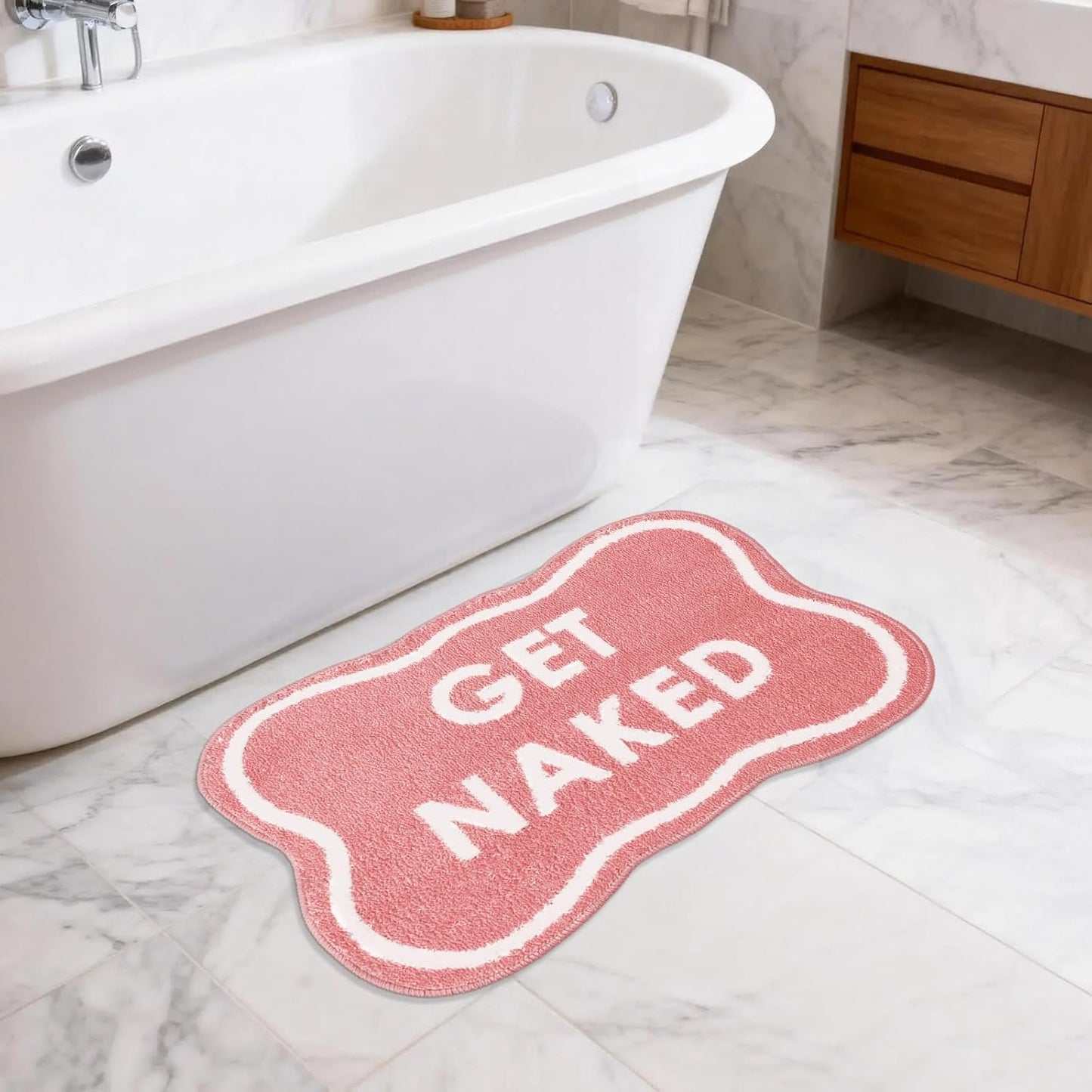 BSSN Get Naked Bath Mat, 16" x 24" Cute Pink Bathroom Rug, Ultra Absorbent Microfiber Tufted Bath Mat, Non-Slip & Machine Washable, Small Fun Aesthetic Decor Rug for Bathroom, Shower, Sink
