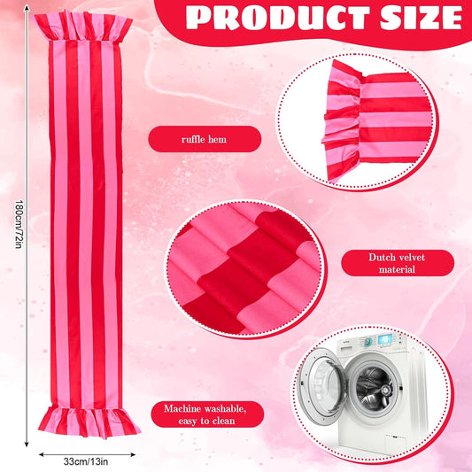 JarThenaAMCS Ruffle Table Runner Boho Pink Red Striped Rectangle Decorative Table Decoration for Farmhouse Home Kitchen Baby Bridal Shower Wedding Party Decor, 13 x 72 Inch