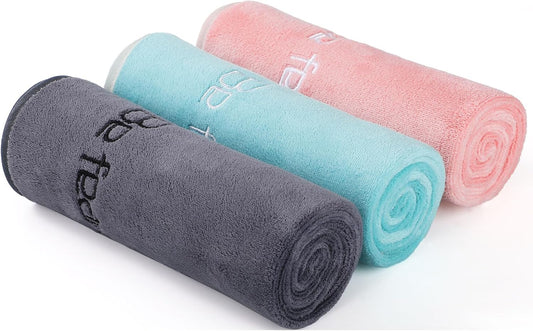 Microfiber Gym Towels Bigger Size Super Soft for Exercise Fitness, Sports, Workout, 380-GSM 15-Inch x 31-Inch Quick-Drying Towels (Teal-Pink-Grey, 3 Pack)
