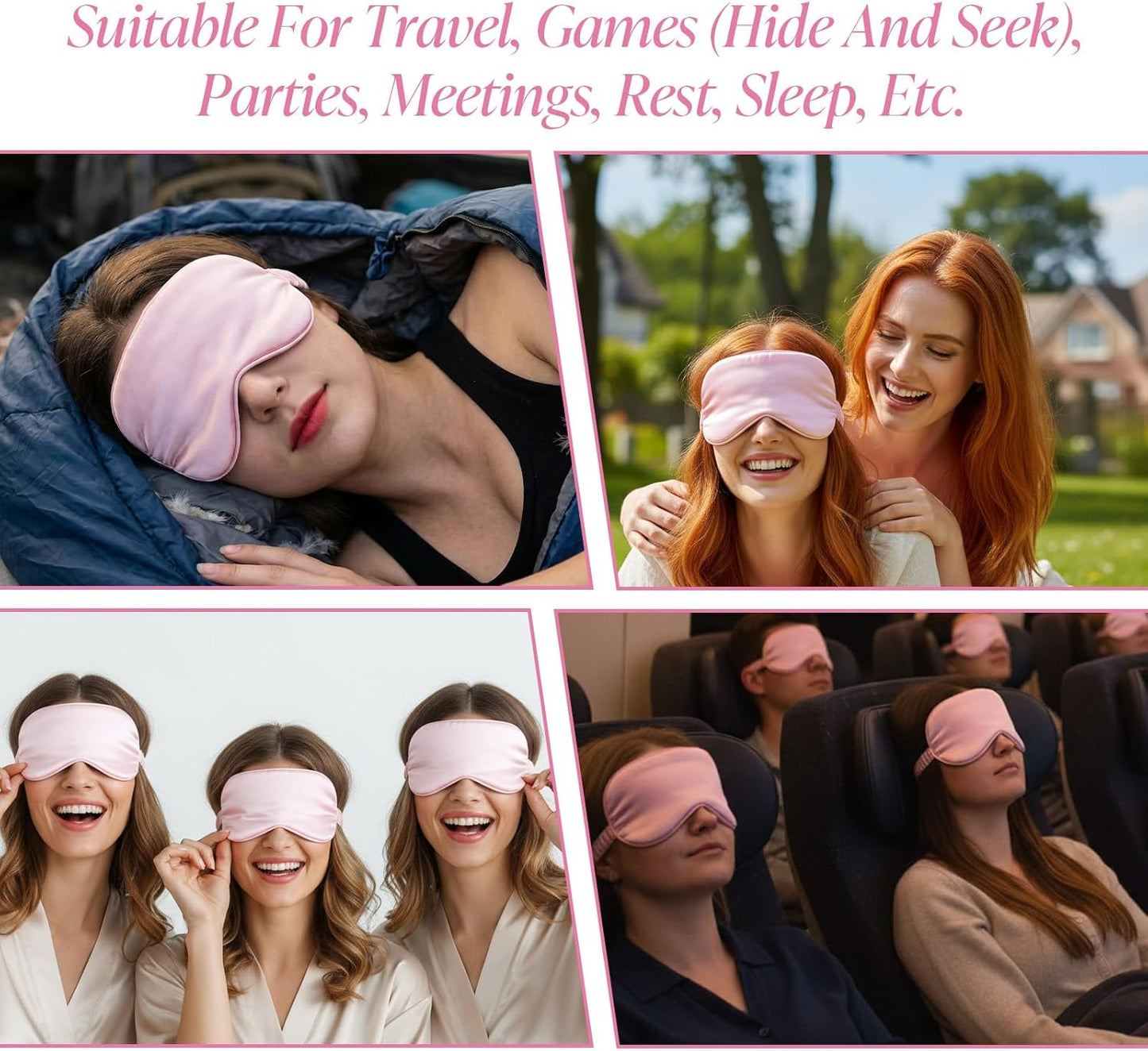 20 Pcs Silk Sleep Eye Mask for Sleeping Adjustable Elastic Strap Blackout Smooth Soft Eye Covers No Pressure Sleep Mask for Women and Men Comfortable Blindfolds(Pink)