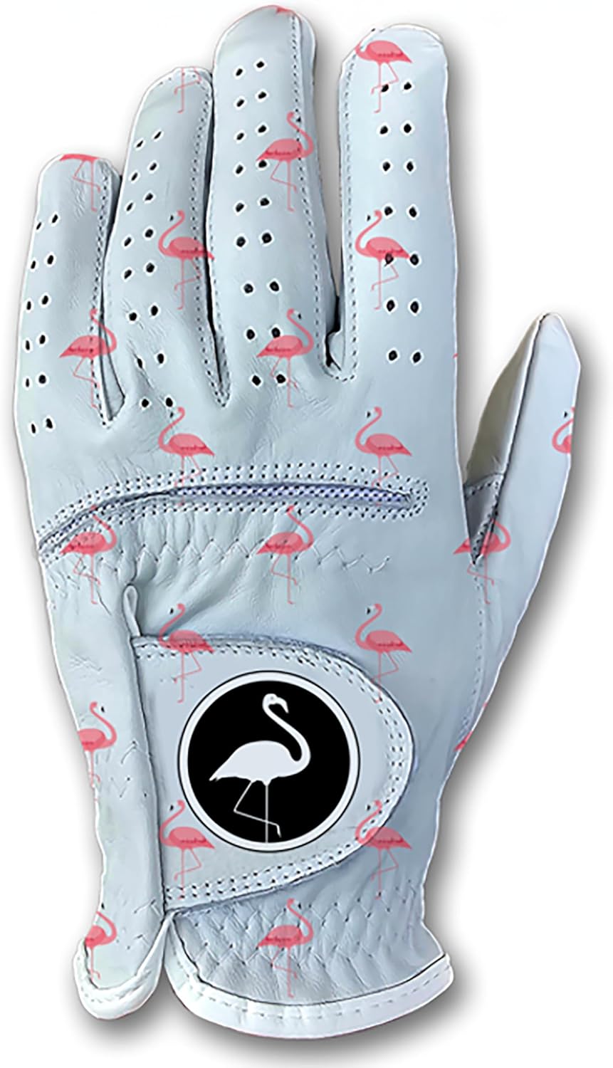 Tropical Flamingo Men's Golf Glove - 100% Cabretta Leather Left Right Hand Golfer Weather Grip Pink White Blue Adult Hawaiian Size Small Thru XXL