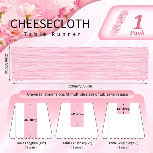 Showgeous Cheesecloth Table Runner 10FT Light Pink Table Runner Boho Gauze Cheese Cloth Table Runners Long Rustic Sheer Table Decorations for Wedding Party Baby Bridal Shower Birthday Holiday Home