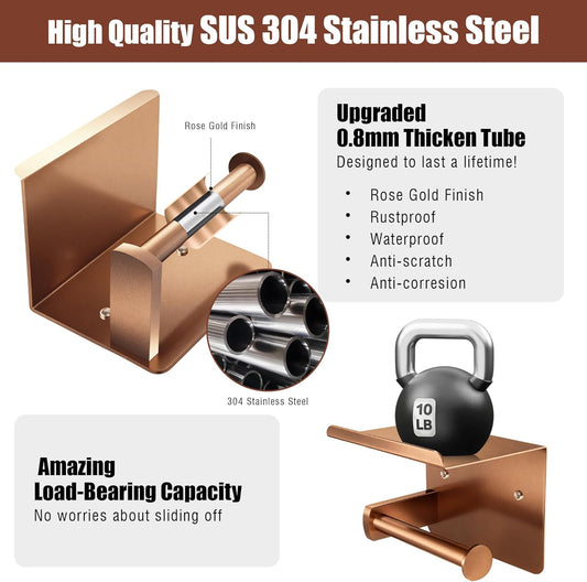 Rose Gold Toilet Paper Holder with Shelf, SUS304 Stainless Steel Rustproof Wall Mount Toilet Paper Roll Holder, Screw Bathroom Toilet Paper Holder for Kitchen, Washroom, RV