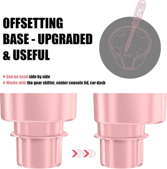 Upgraded Car Cup Holder Expander Adapter with Offset Adjustable Base, Compatible with Yeti 14/24/36/46oz Ramblers, Hydro Flasks 32/40oz, Other Large Bottles Mugs in 3.5"-4.0", Pink 1 Pack