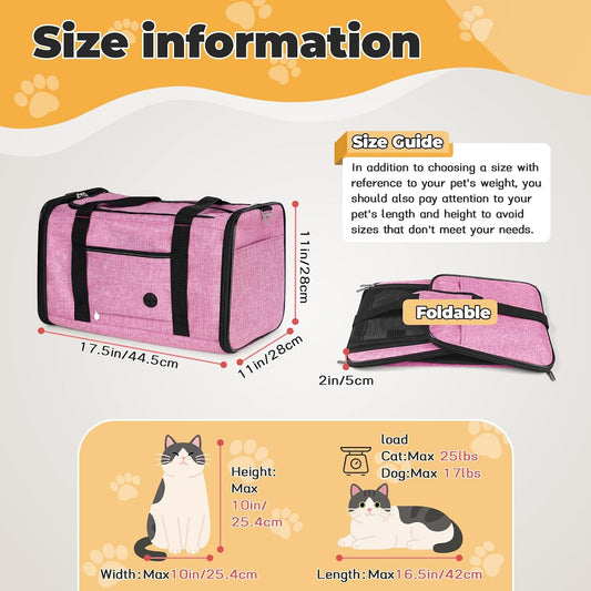 YUDODO 2 Packs 25 lbs Lightproof Soft Sided Pet Carrier for Large Cat & Small Dog Airline Approved Travel Bag Puppy Carriers with Side Pockets & Reflective Mesh, Foldable Portable Pink+Lake Blue