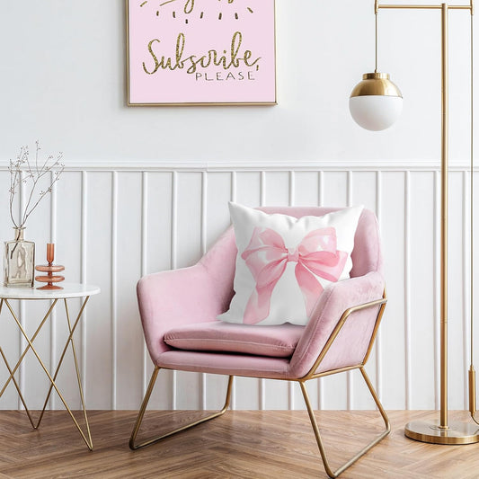 Pink Bow Pillow Covers 18x18, Girly Coquette Aesthetic Bow Throw Pillows Set of 2, Girls Pink Home Decor Polyester Pillowcase for Living Room Bedroom Sofa Couch
