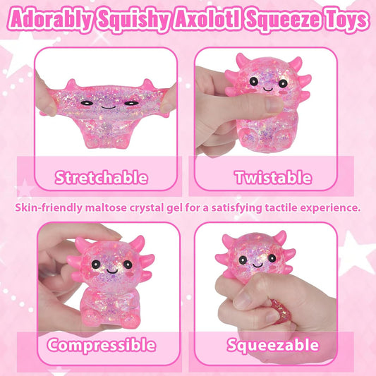 Axolotl Squishy Toy, Cute Slow Rising Fidget Toy for Stress Relief, Soft Squeeze Sensory Toy for Kids and Adults, Handheld Stress Ball for Anxiety and Focus Sitting Posture Axolotl(Pink)