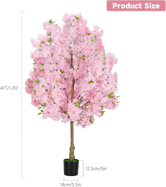 Set of 2 Pink Artificial Cherry Blossom Trees 4FT, Realistic Potted Faux Cherry Tree, Silk Flower Fake Tree, Artificial Plants for Home Office Wedding Party Indoor Outdoor Front Door Decoration