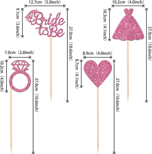 12 PCS Bride to Be Centerpiece Sticks Double Sided Glitter Heart Ring Dress Bridal Shower Table Flower Centerpieces for Wedding Engagement Bachelorette Party Flower Decorations Supplies Pink