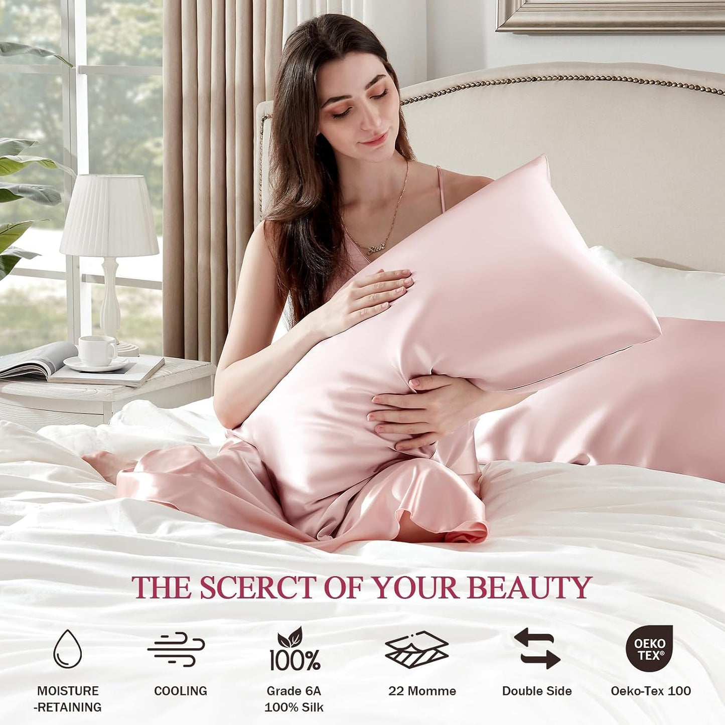 100% Silk Pillow Cases King Size Mulberry Silk Pillowcase for Hair and Skin 22 Momme Highest Grade 6A Silk Cooling Soft Smooth with Zipper 20 x 36 Inches 1PC, Pink