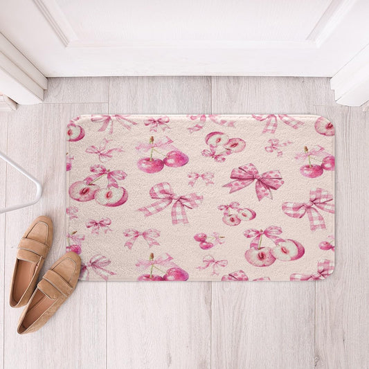 Erosebridal Girls Pink Cherry Bow Bath Mat 20"X 32", Dreamy Princess Pink Bows Bathroom Rugs for Kids Teens Women, Cute Bow Tie Doormat Bowknot Non Slip Bath Rug