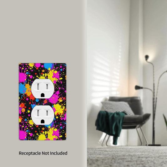 Neon Abstract Pink Blue Yellow Paint Splatter Outlet Cover Light Switch Cover Decorative 1 Gang Wall Plate For Kitchen Room Bathroom Size 4.5" X 2.75"