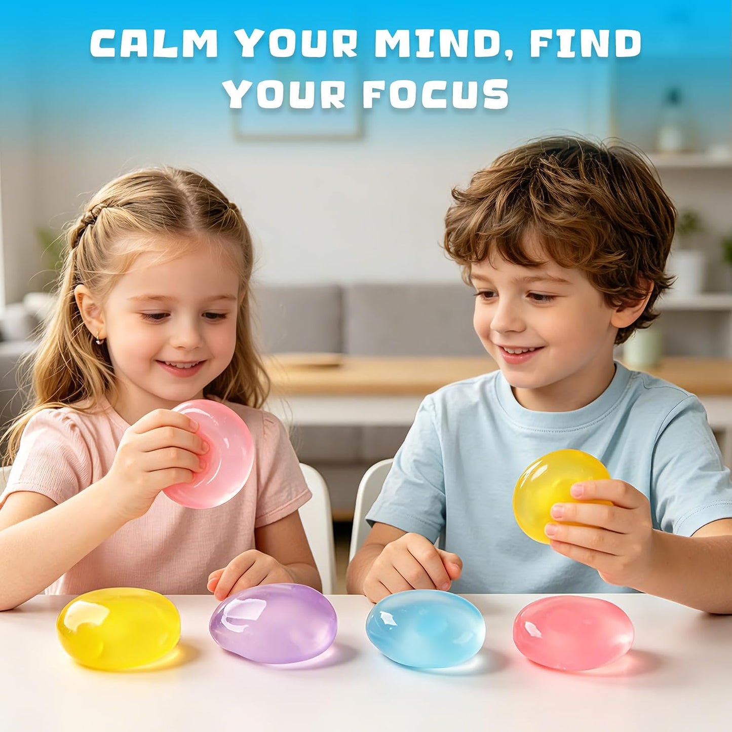 2 Pcs Coconut Oil Squishy, Shapeable No Rebound Stress Relief Ball, Fun Sensory Fidget Toy, Study Work Relaxation Desk Decor, Fun Anxiety Gift for Adults & Kids(Blue+Pink)