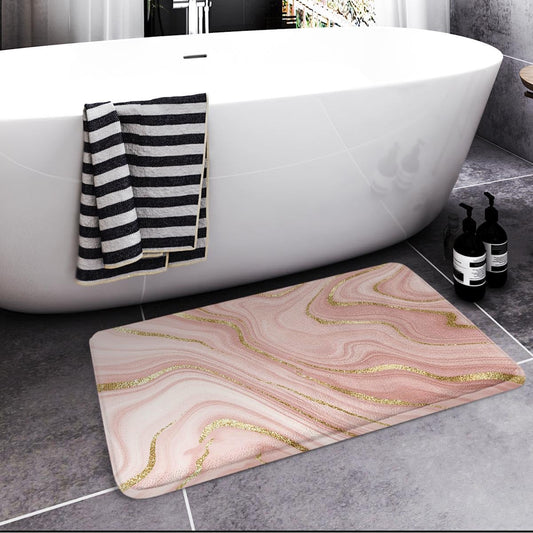 Britimes Marble Pink Bath Mat for Bathroom Washable Floor Rug Carpets Floor Mat Bathroom Decorations 16x24 inches for Kitchen Indoor