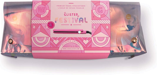 Glister Mini Flat Iron with Carrying Pouch, Salon-Grade Travel Iron, Iron Wand, for Normal, Thin, Thick, Dry, and Frizzy Hair, Holiday Gift for Girls or Guys (Pink Mini Flat Iron)