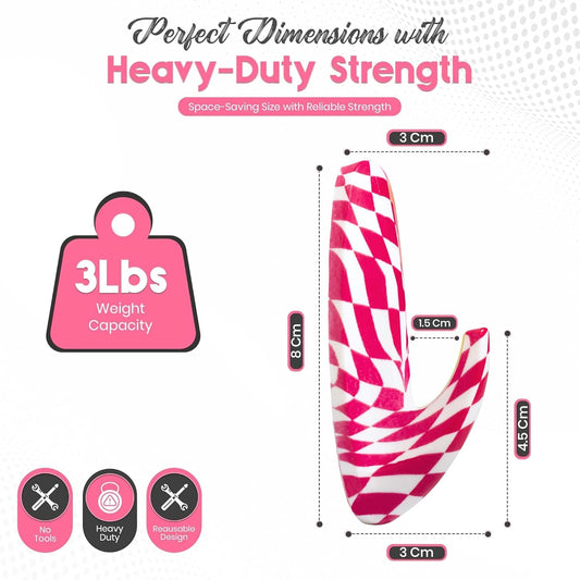 Adhesive Wall Hanging Hooks | Pack of 3 Cute Print Wall Hooks with Heavy Duty Stick-On Strips that Hold Up to 3lbs, Easy to Install Hanging Hook for Walls