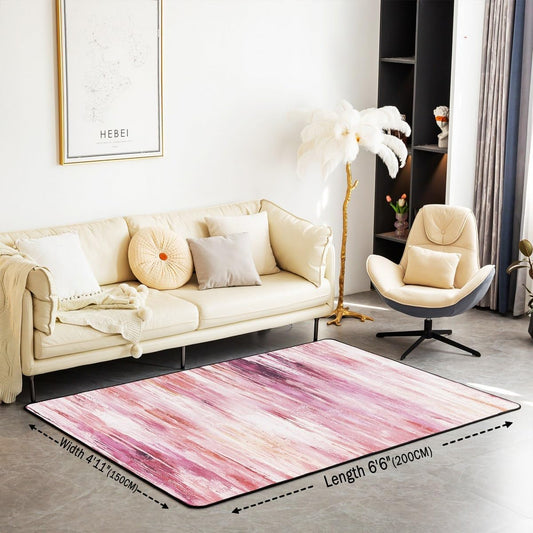 Erosebridal Abstract Brush Stroke Living Room Rugs Non Slip 6'6" X 4'11" Pink Artistic Striped Area Rug Modern Minimalist Oil Painting Style Decorative Carpetss Geometric Aesthetic Indoor Floor Mat