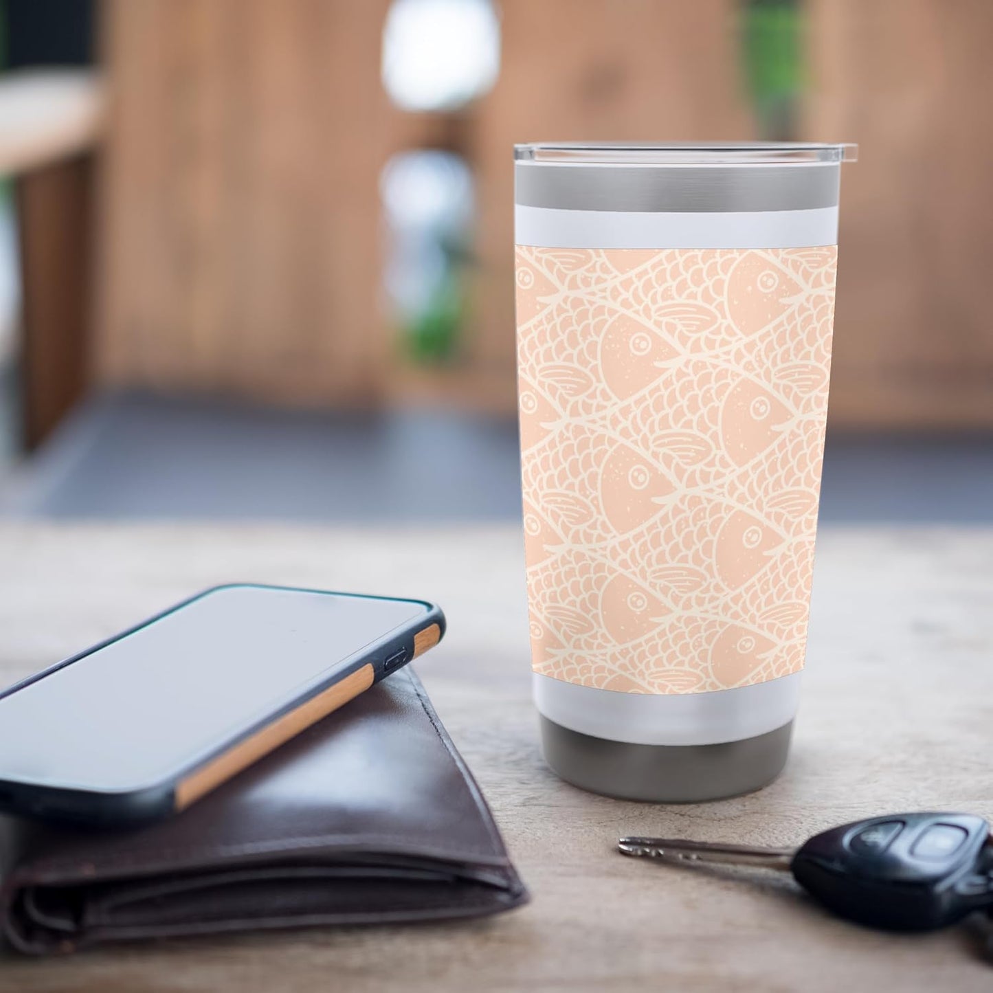 Pretty Peach School of Fish Pattern Stainless Steel Insulated Tumbler