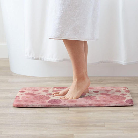 Pink Flowers Bath Mat Non-Slip Soft Microfiber Bathroom Rugs Washable Bathmat, Carpet Rug Entryway Daisy Floral Decor for Tub Shower Room Floor, 31.5x20 Mat