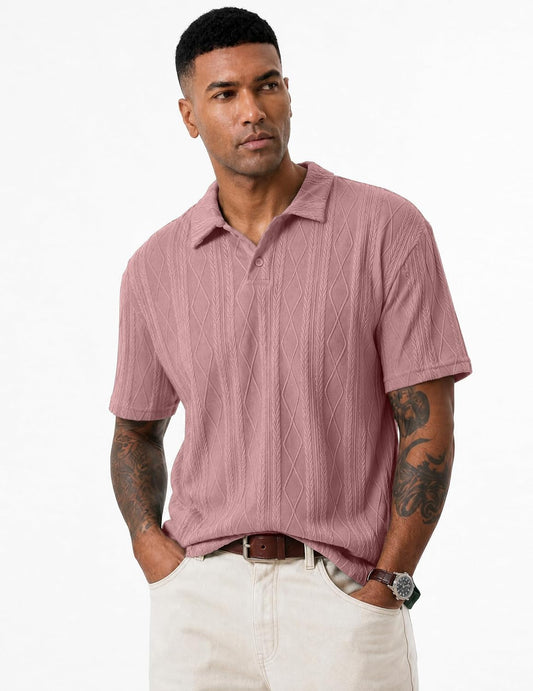 JMIERR Mens Polo Shirt Textured Knit Button Casual Short Sleeve Summer Vacation Beach Stretchy Golf Shirts