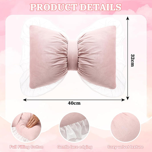Yousoontic 2 Pcs Bow Pillows 15.7 * 12.6 in Coquette Throw Pillow Cute Bow Shaped Cushion Plush Lumbar Decorative for Girls Room Bed Sofa Couch Car(Velvet,Pink)