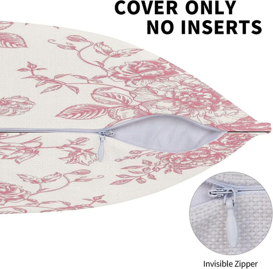 Pink Floral Lumbar Pillow Covers 12x20 Set of 2 Vintage Chinoiserie Flower Decorative Throw Pillowcases Farmhouse Rectangle Cushion Case for Couch Bed Sofa Chair Outdoor Home Decor