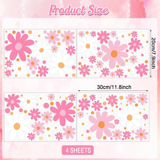 Glow in The Dark Big Daisy Wall Decals,Glowing Luminous Large Cute Daisy Wall Stickers Colorful Removable self-Adhesive Pink White Flower Decals for Girls Bedroom Kids Baby Nursery Living Room Decor