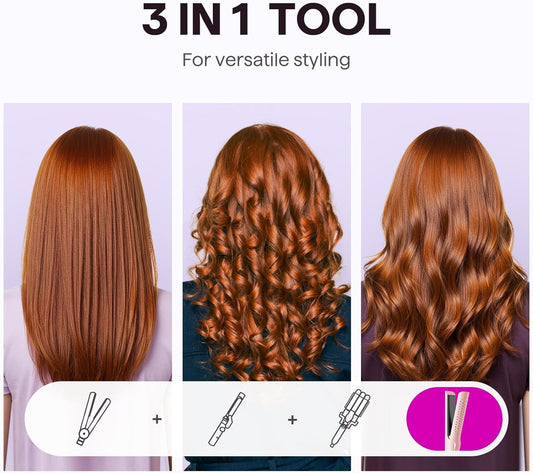 Wavytalk Airflow Styler Curling Iron, Cool Curl, 360° Cool Air Lock in Style for Lasting Curls, Reduces Damage, 2 in 1Hair Straightener and Curler, 1.25 Inch, Anti-Scald for Short Long Hair, Pink
