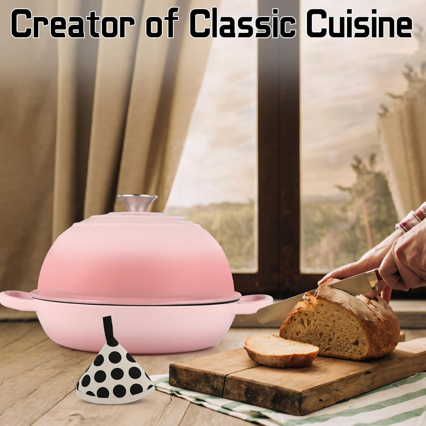 Enameled Cast Iron Bread Oven, Dutch Oven Pot with Lid & Cotton Potholder, 10" Bread Dutch Oven for Bread Baking, 6 Quarts Bread Pan with Dome Lid, Non-stick Cookware for Homemade Bread, Pink