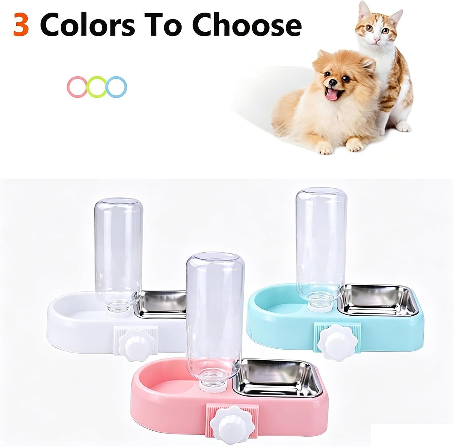J&L VVMEET Hanging Dog Bowls, Cage Automatic Cat Food and Water Bowl Set | Gravity Pet Feeder and Waterer Set with Automatic Water Dispenser Detachable Stainless Steel Bowl for Cats Dogs Puppy Rabbit