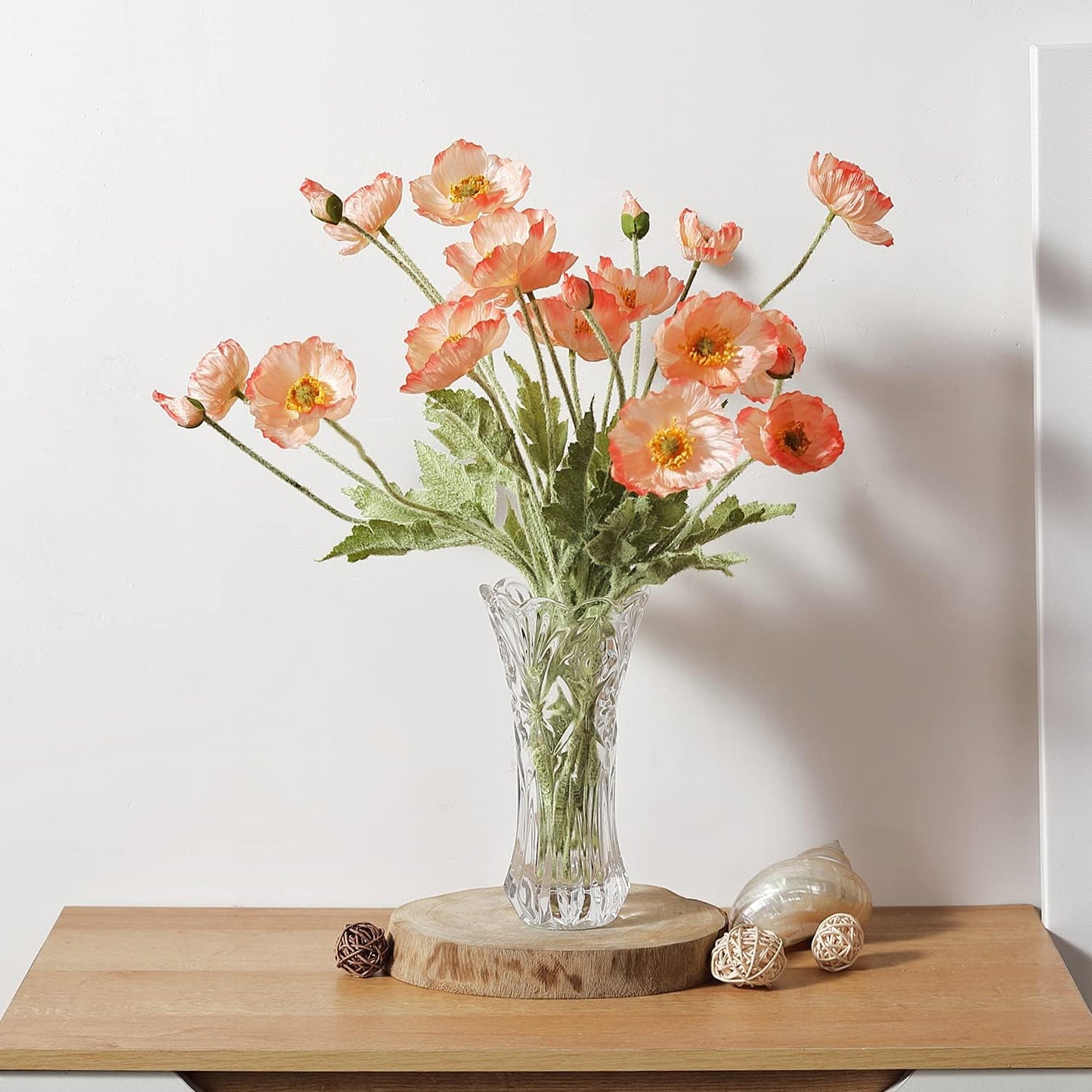 Artificial Poppy Flowers, 5 Bundles Faux Poppies with Stems for Floral Arrangements - Wedding, Home, Office, Party Table Centerpiece Decor (Pink)