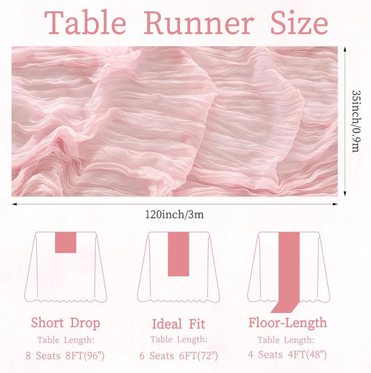 3 Pcs Light Pink Cheesecloth Table Runner, 35×120 inch, Cheese Cloth Boho Gauze Rustic Sheer Table Runner, Table Decorations for Valentine'Day Baby Shower Birthday Wedding Bridal Holiday Home Decor