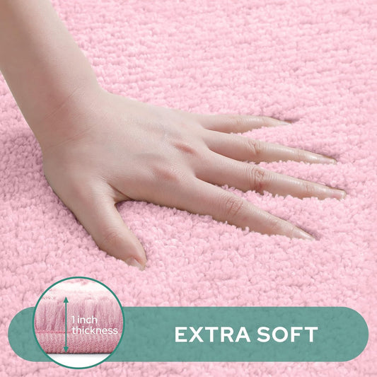 HOMEIDEAS 2 Piece Bathroom Rug Set, Ultra Soft Microfiber Bath Mats, Absorbent Non Slip Washable Rugs for Bathroom, Shower & Tub (Pink, 16"x24"+20"x32")
