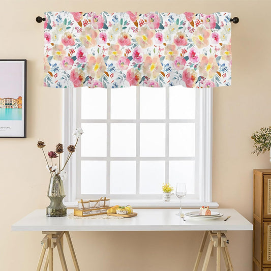 Spring Summer Floral Valance Pink Flower Curtains Valances for Windows | Watercolor Flowers Kitchen Window Valances Farmhouse Short Rod Pocket Curtain for Bathroom Living Room Decor 54x18 Inch