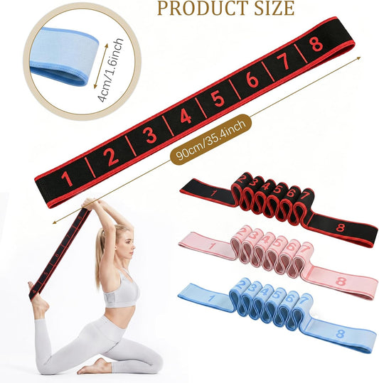 3-Pack Fitness Resistance Band 8-Section Numbered Elastic Resistance Band, Suitable for Pilates, Exercise and Resistance Training, Glute Training, Stretching and Yoga