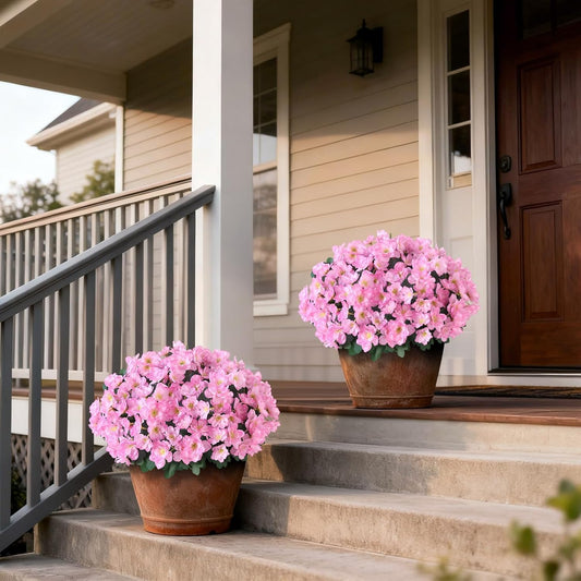 YXZZWL Set of 2 Artificial Azalea Flower Topiary Trees - Fake Silk Flower Potted Plants, Sun-Resistant Faux Outdoor Azalea Bushes for Front Door, Garden, Yard, Farmhouse Decor (Pink)